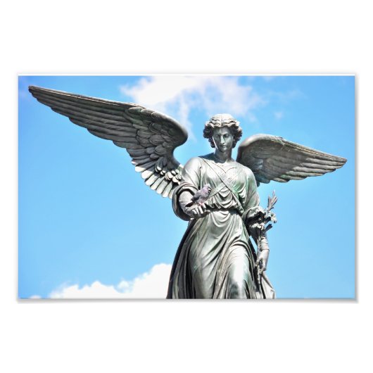 Bethesda Fountain Statue in Central Park, NY Foto Afdruk (Voorkant)