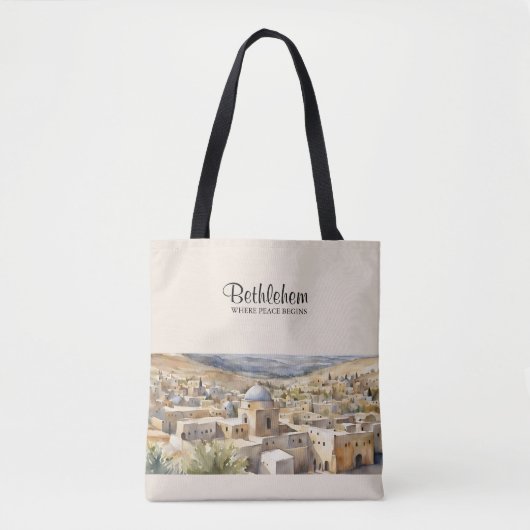 Bethlehem Aquarel Boodschappentas - Waar Vrede Beg Tote Bag (Voorkant)