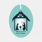 Bethlehem op lichtblauw metalen ornament (Voorkant links)