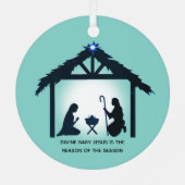 Bethlehem op lichtblauw metalen ornament (Achterkant)