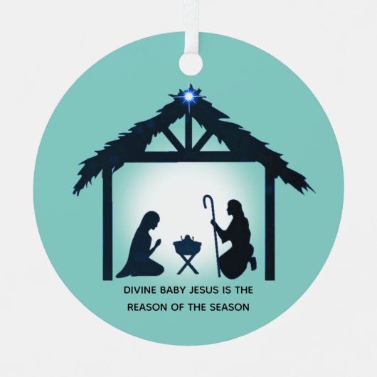 Bethlehem op lichtblauw metalen ornament (Voorkant)
