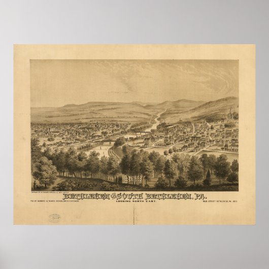 Bethlehem Pennsylvania 1877 Antiek panoramische ka Poster (Voorkant)