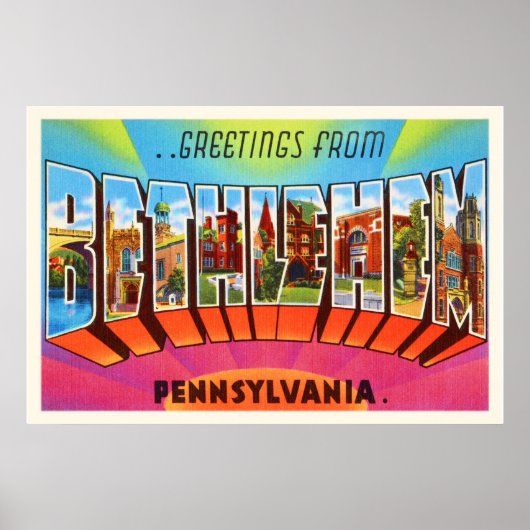 Bethlehem Pennsylvania PA Vintage Travel Souvenir Poster (Voorkant)