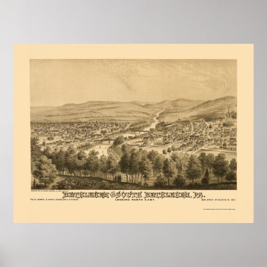 Bethlehem & South Bethlehem, PA Panoramic Map 1877 Poster (Voorkant)