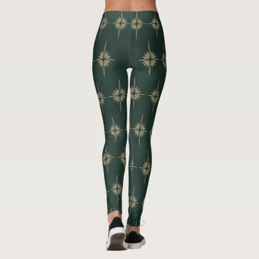 BETHLEHEM STAR Kerstmis Geboorte Patroon Groen Leggings (Achterkant)