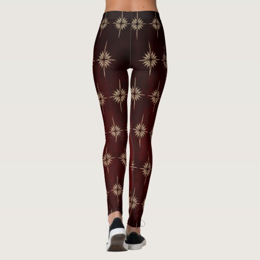 BETHLEHEM STAR Kerstmis Geboorte Patroon Mahonie Leggings (Achterkant)