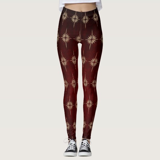 BETHLEHEM STAR Kerstmis Geboorte Patroon Mahonie Leggings (Voorkant)