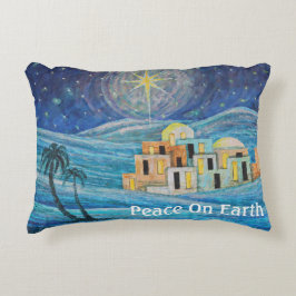 Bethlehem Star Peace on Earth Blue Pillow Accent Kussen