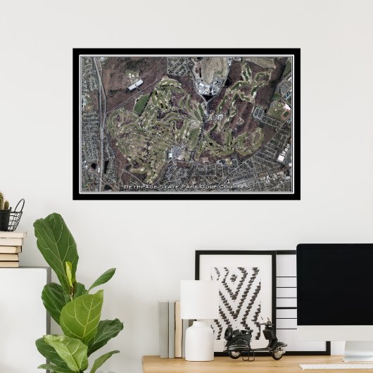 Bethpage State Park Golf Course NY Satellite Map Poster (Thuiskantoor)