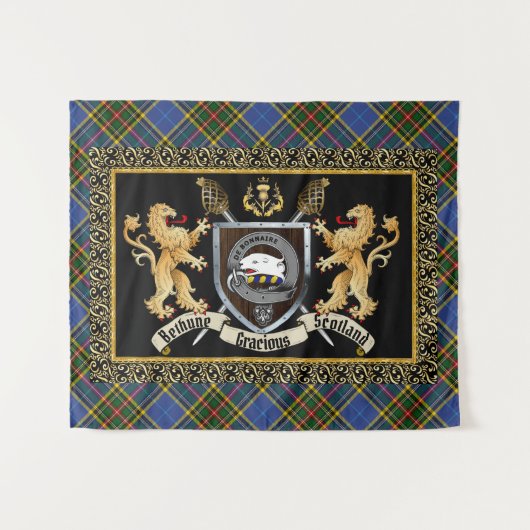 Bethune Clan Badge & Motto w/Lions Wandkleed (Voorkant (horizontaal))