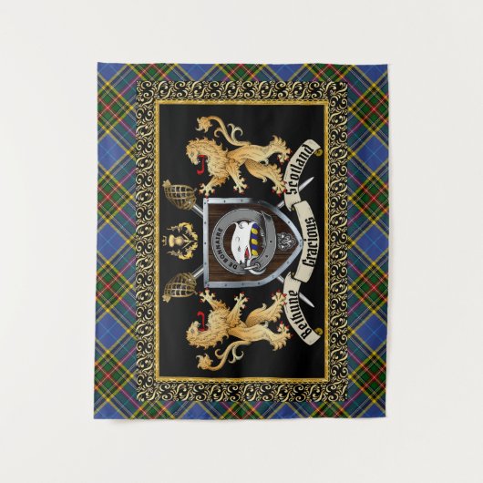Bethune Clan Badge & Motto w/Lions Wandkleed (Voorkant)