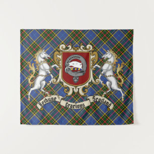 Bethune Clan Badge & Unicorns w & Tartan Wandkleed