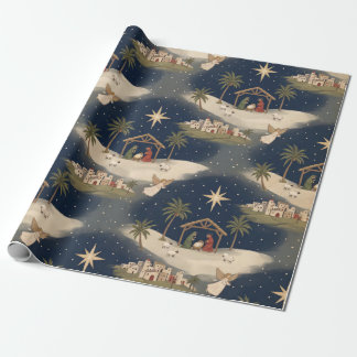 Betlehem Kerststal Sterrennacht Engelen & Heilig Cadeaupapier