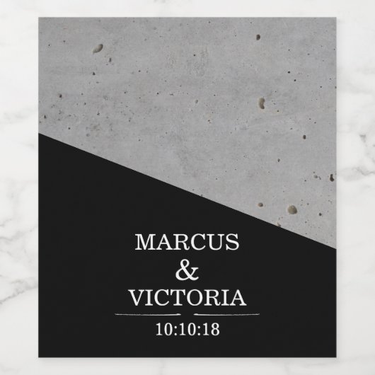 Beton Zwart-wit Moderne bruiloft Wijn Etiket (Enkel label)