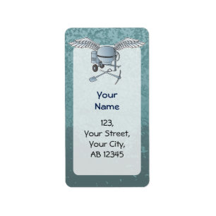 Betonmixer blauw-grijs etiket