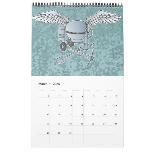 Betonmixer blauw-grijs kalender (Mar 2026)