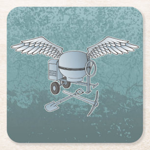 Betonmixer blauw-grijs kartonnen onderzetters