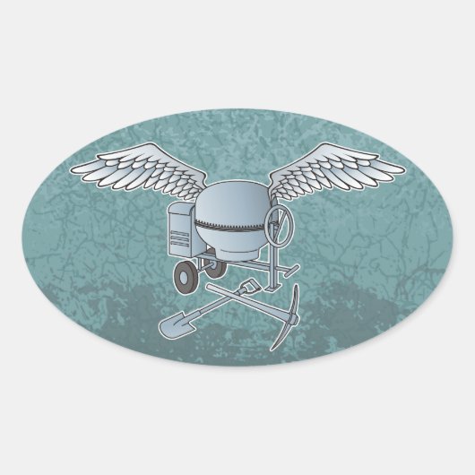 Betonmixer blauw-grijs ovale sticker (Voorkant)