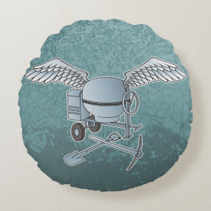 Betonmixer blauw-grijs rond kussen