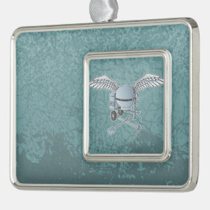 Betonmixer blauw-grijs verzilverd omlijst ornament