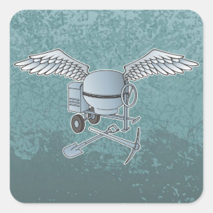 Betonmixer blauw-grijs vierkante sticker
