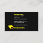 Betonmixer Monogram Geel/Zwart Visitekaartje Contactkaartje (Achterkant)