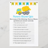 Betonmixer Nursery Rhyme Quiz baby shower game (Voorkant)