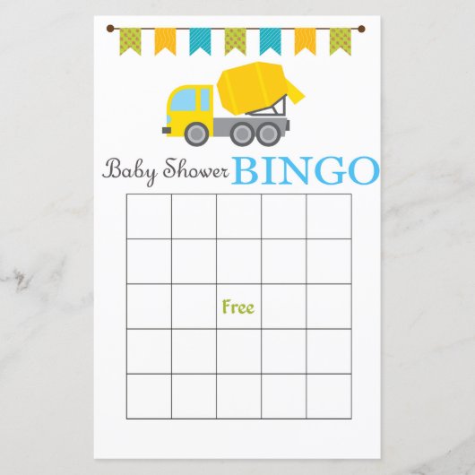 Betonnen mixer baby shower bingo kaart (Voorkant)