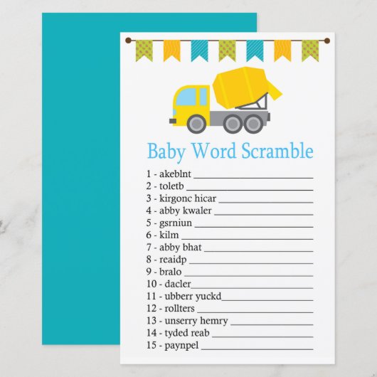 Betonnen mixer Baby word scramble game (Voorkant / Achterkant)