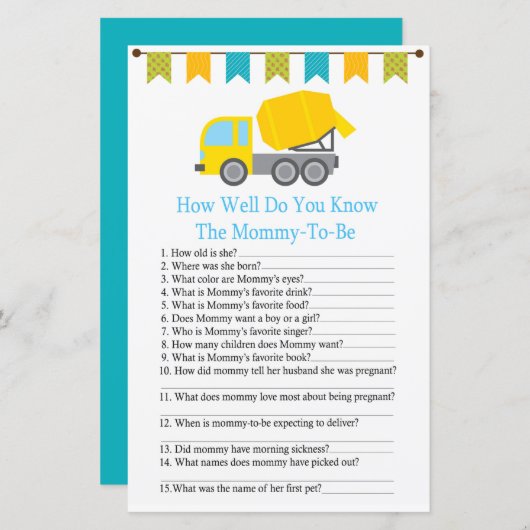 Betonnen mixer hoe goed ken je baby shower? (Voorkant / Achterkant)