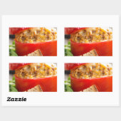Betonnen paprika's met vleessaus en kaas rechthoekige sticker (Vel)