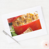 Betonnen paprika's met vleessaus en kaas rechthoekige sticker (Envelop)