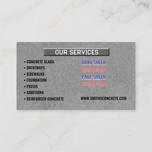 Betonnen Visitekaartjes (Achterkant)
