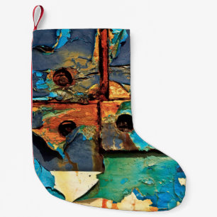 Betonwand met abstract schilderij kleine kerstsok