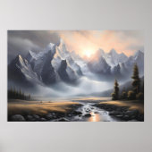 Betoverd berglandschap grillig huis poster (Voorkant)