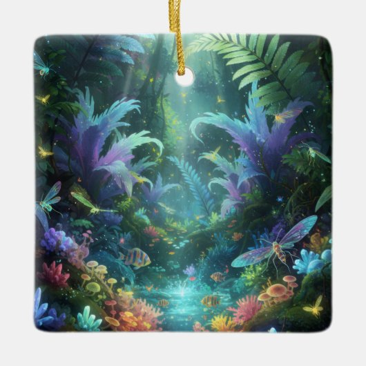 Betoverd Bioluminescent Bos Magische Jungle Keramisch Ornament (Voorkant)
