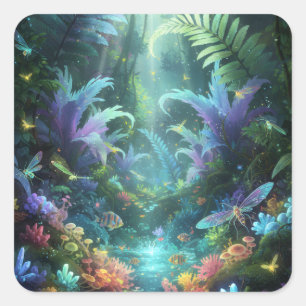 Betoverd Bioluminescent Bos Magische Jungle Vierkante Sticker