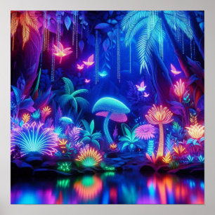 Betoverd Bioluminescent Tropisch Neon Woud Poster