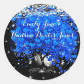 Betoverd Blauw Hartblad Boom Bruiloft Ronde Sticker (Voorkant)