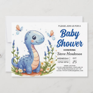 Betoverd Blauw Modern Dinosaur Boy Baby shower Kaart
