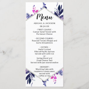 Betoverd Bloemen Paarse Bruiloft Receptie Diner Menu