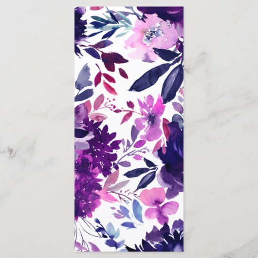 Betoverd Bloemen Paarse Bruiloft Receptie Diner Menu (Achterkant)