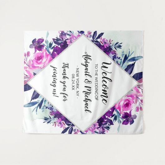 Betoverd Bloempaars Huwelijks Welkom Bord Wandkleed (Voorkant (horizontaal))