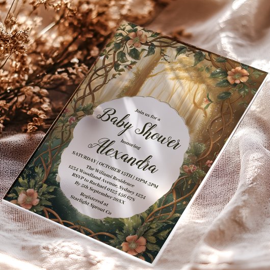 Betoverd Bos Baby Shower Acryl Uitnodigingen