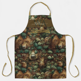 Betoverd bos beer groen bruin custom Monogram Schort