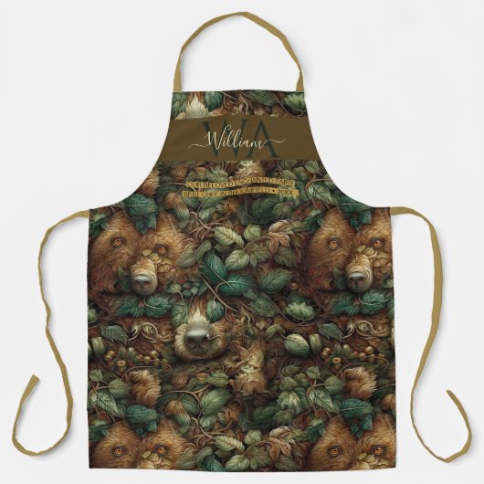 Betoverd bos beer groen bruin custom Monogram Schort (Voorkant)