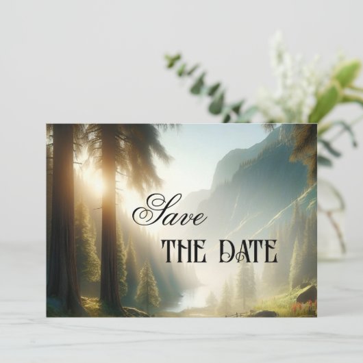 Betoverd Bos Berg Save the Date Kaart (Staand voorkant)