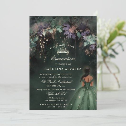 Betoverd bos bogen boog groen Quinceanera Kaart (Staand voorkant)