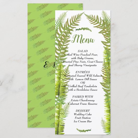 Betoverd bos, bos, aangepaste bruiloft menu (Voorkant / Achterkant)