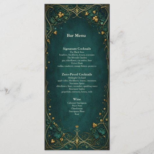 Betoverd Bos Bruiloft Diner Bar Menu (Voorkant)